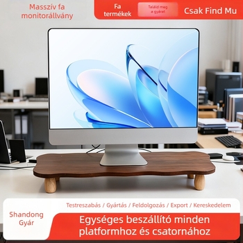 Fából készült, emelt monitorállvány és asztali tároló – fúrás nélkül, összeszerelhető, 1 réteg, minimalist stílus