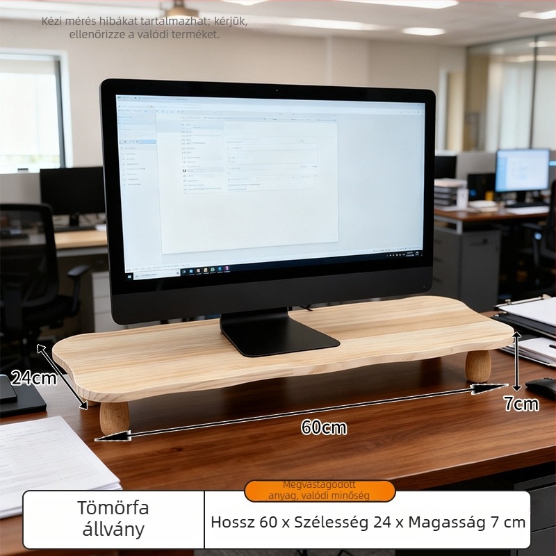 Fából készült, emelt monitorállvány és asztali tároló – fúrás nélkül, összeszerelhető, 1 réteg, minimalist stílus