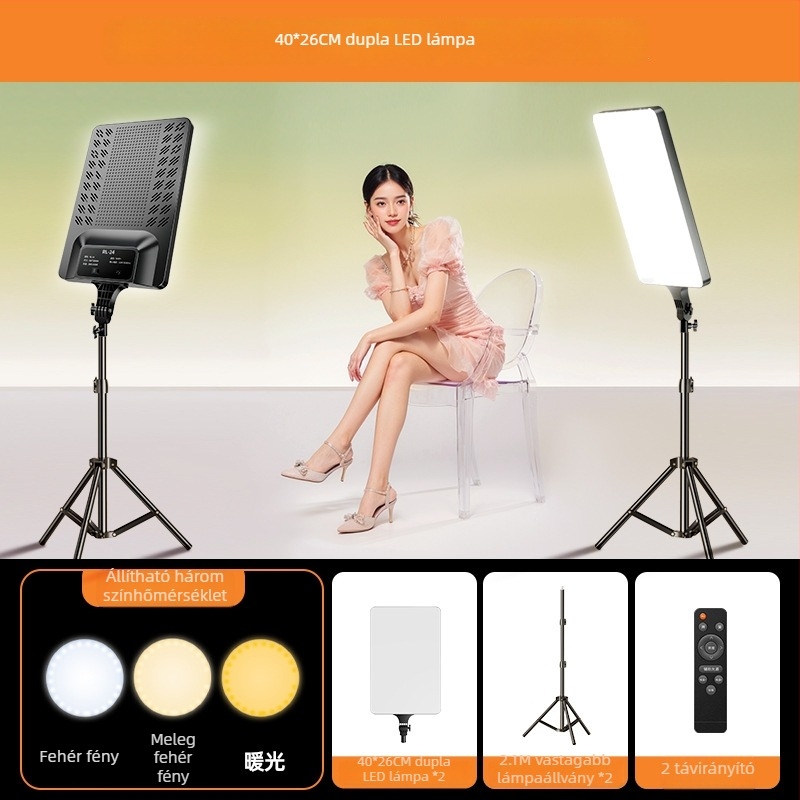 Könnyen hordozható fotózási fény, dimmelhető, állítható színhőmérséklet és fényerő, önálló tápellátás nélkül