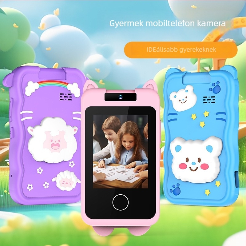 Gyerekek digitális kamera, mobil-stílusú design, fordítható kivitel, 24MP fotók, TF-kártya támogatás