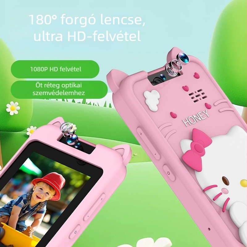 Gyerekek digitális kamera, mobil-stílusú design, fordítható kivitel, 24MP fotók, TF-kártya támogatás