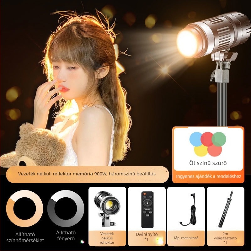 Élő közvetítéshez tervezett szépségfény, hajtöltő fény, fókusz- és kontúrfény, multi‑színű színhőmérséklet, független tápegység, fényerő szabályozható