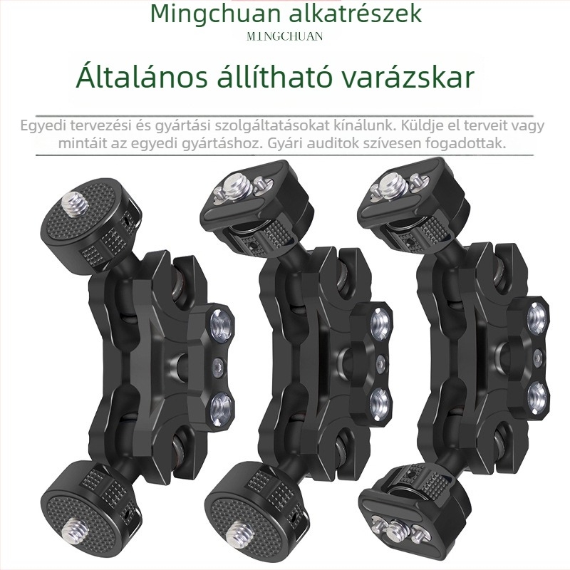 Állítható mágikus kar 1/4 és 3/8 hüvelykes csavarokkal, alumínium ötvözet, max teher 2-5 kg, tömeg 120 g