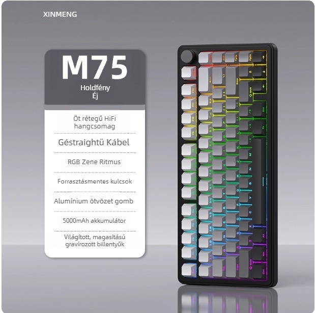 Játékbillentyűzet, vezeték nélküli, mechanikus kapcsolók, RGB háttérvilágítás, vízálló
