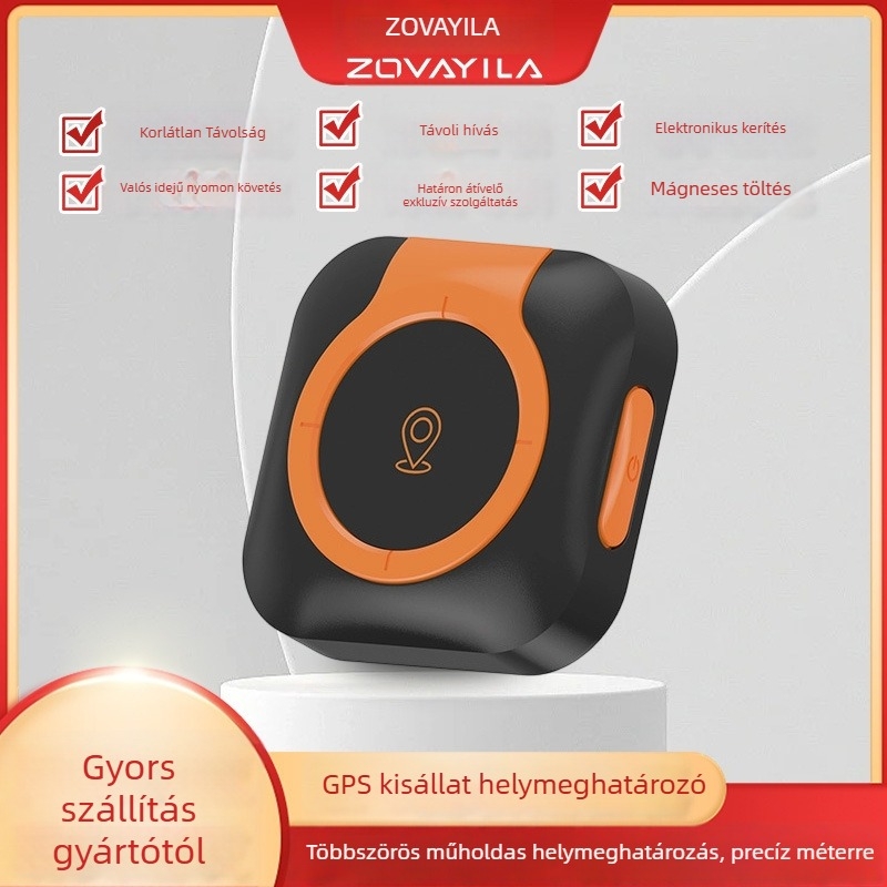 GPS nyomkövető háziállatok számára egészségügyi monitorozással, hőmérséklet- és pulzusméréssel – kutyáknak és macskáknak, Android és iOS kompatibilis, 600mAh akkumulátor, USB 2.0 interfész, ABS+PC tokozás