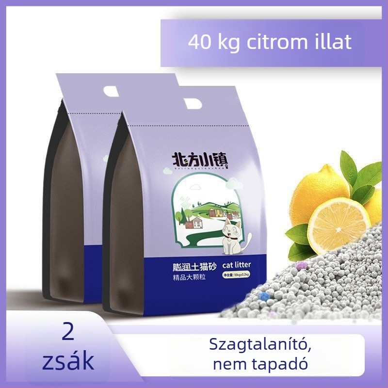 Kis szemű macskaalmom citromos illattal, bentonitos finomhomok, alacsony porzás, tapadásmentes aljzat, 5 kg