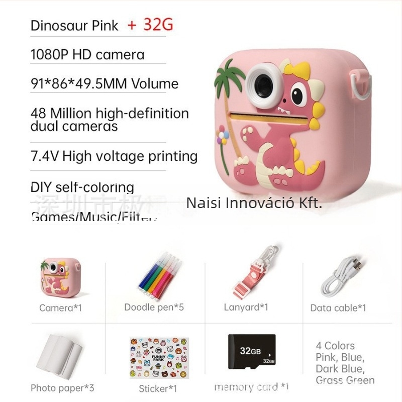 Gyermekeknek szánt nyomtató kamera – P9, 48MP, 2,4 hüvelykes LCD, TF-kártya, ABS+szilikagél test, akkumulátor üzemideje 1–2 óra