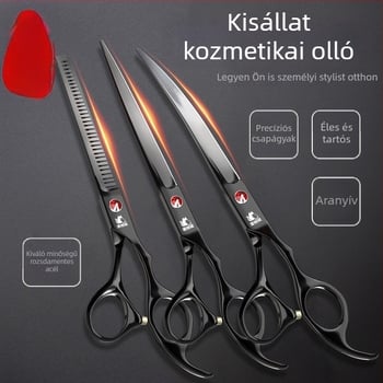 Kisállatgondozó ollókészlet kutyák számára — egyenes, ívelt és fogazott ollók a szőr nyírásához