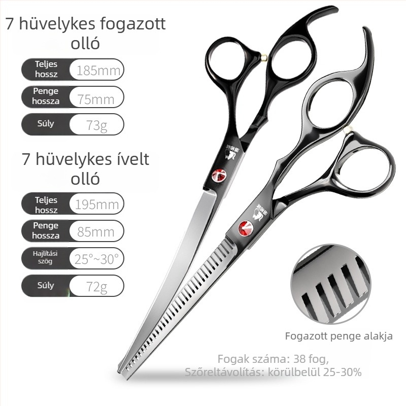 Kisállatgondozó ollókészlet kutyák számára — egyenes, ívelt és fogazott ollók a szőr nyírásához