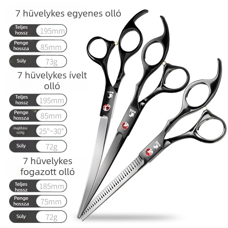 Kisállatgondozó ollókészlet kutyák számára — egyenes, ívelt és fogazott ollók a szőr nyírásához