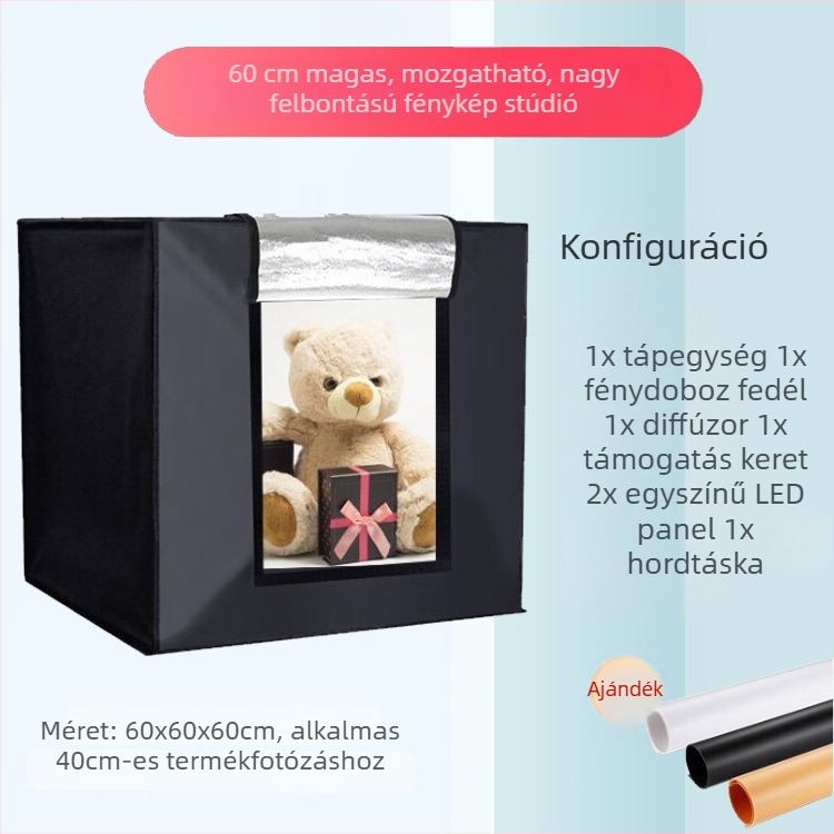 LED fénydoboz fotóstúdióhoz – összecsukható, hordozható lágy fény a személyes fotózáshoz; alumínium fóliából és Oxford anyagból készült; súlyok 2,5/4/5,8 kg