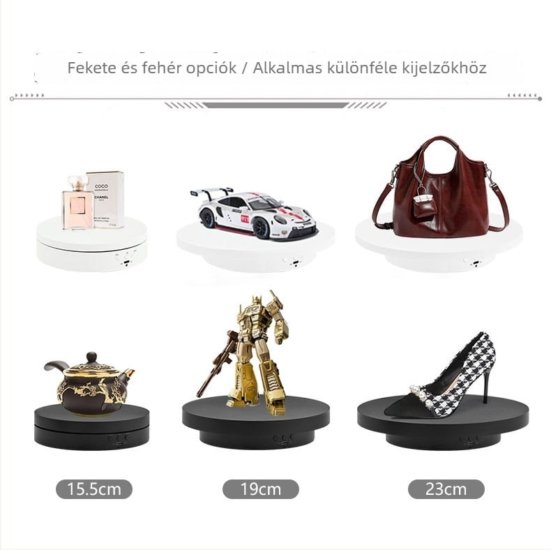 Háromfunkciós automata forgó ékszerkijelző állvány — ABS műanyag, kör alakú, dupla réteg, injektálással formázott