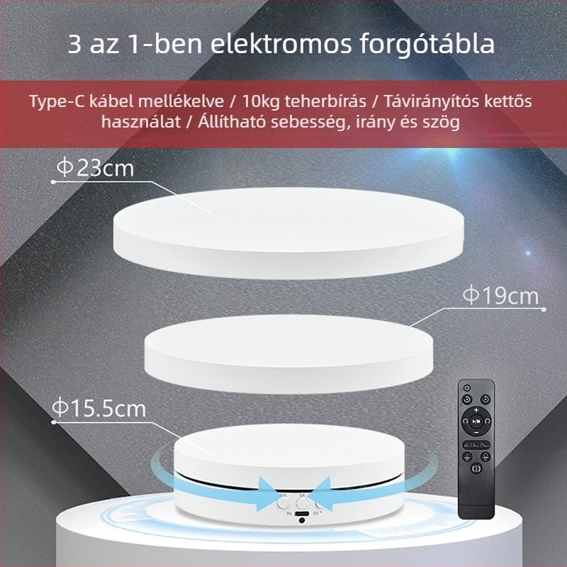 Háromfunkciós automata forgó ékszerkijelző állvány — ABS műanyag, kör alakú, dupla réteg, injektálással formázott