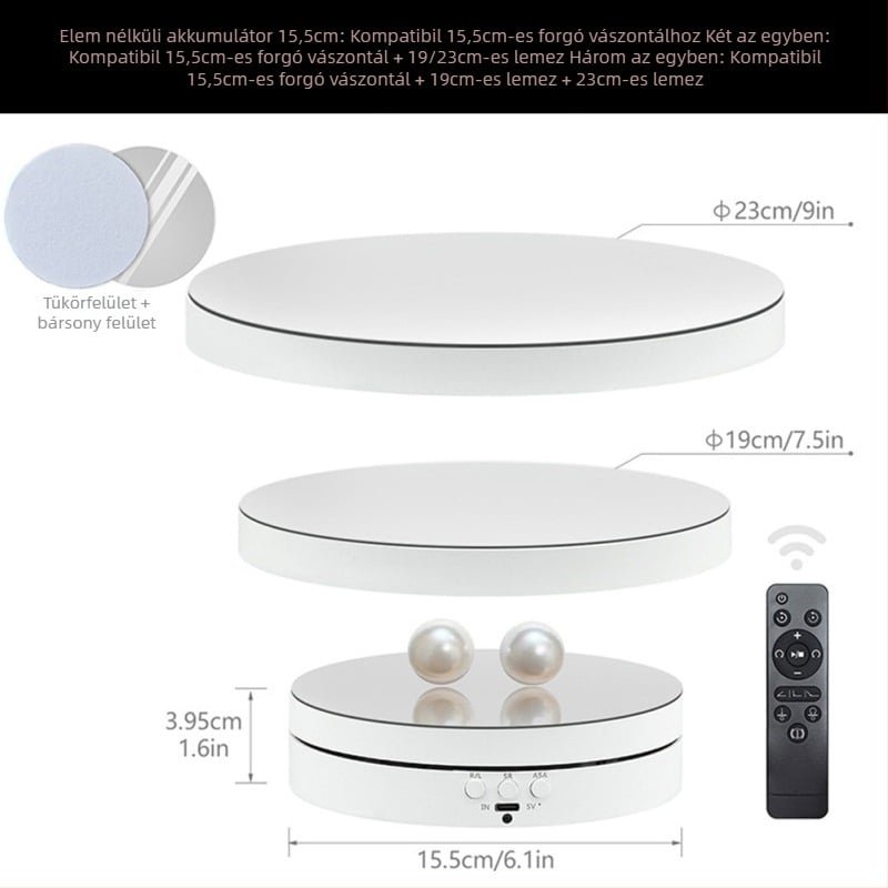 Háromfunkciós automata forgó ékszerkijelző állvány — ABS műanyag, kör alakú, dupla réteg, injektálással formázott