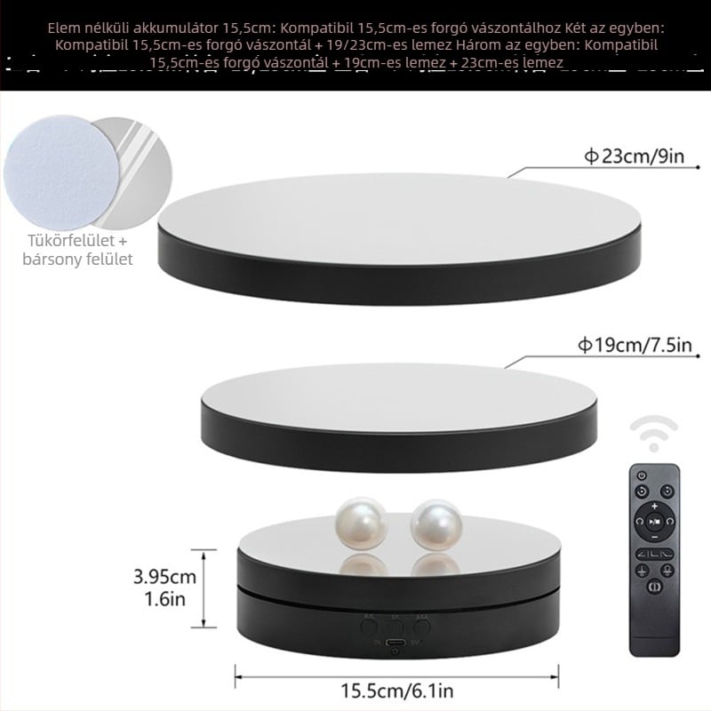 Háromfunkciós automata forgó ékszerkijelző állvány — ABS műanyag, kör alakú, dupla réteg, injektálással formázott