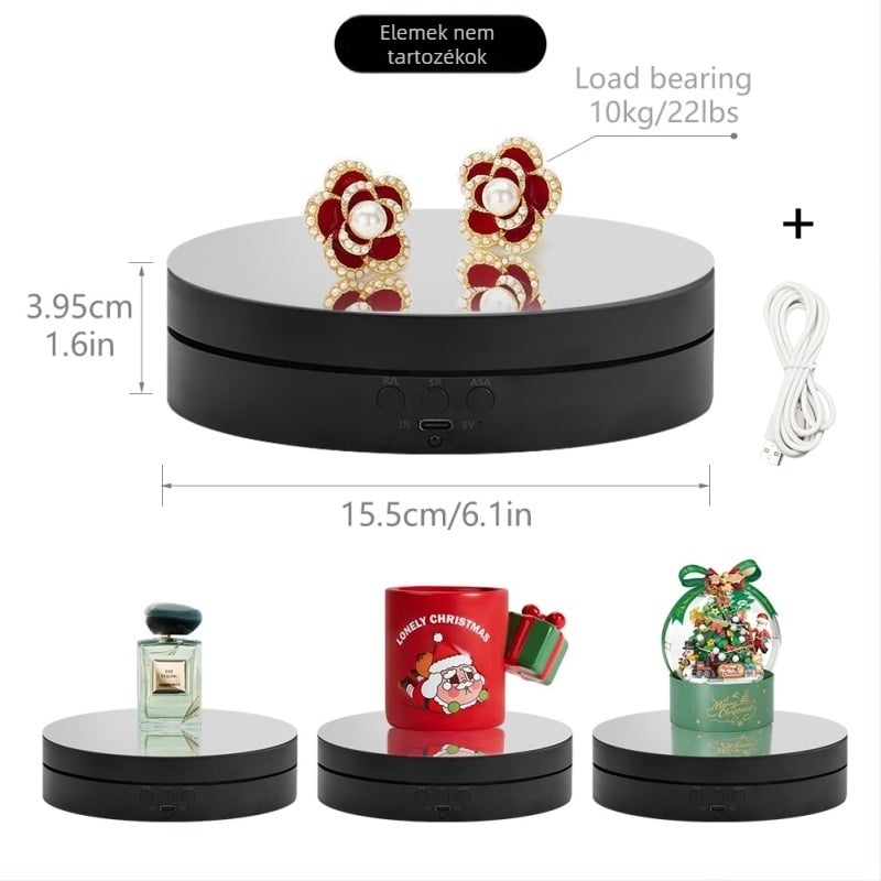 Háromfunkciós automata forgó ékszerkijelző állvány — ABS műanyag, kör alakú, dupla réteg, injektálással formázott