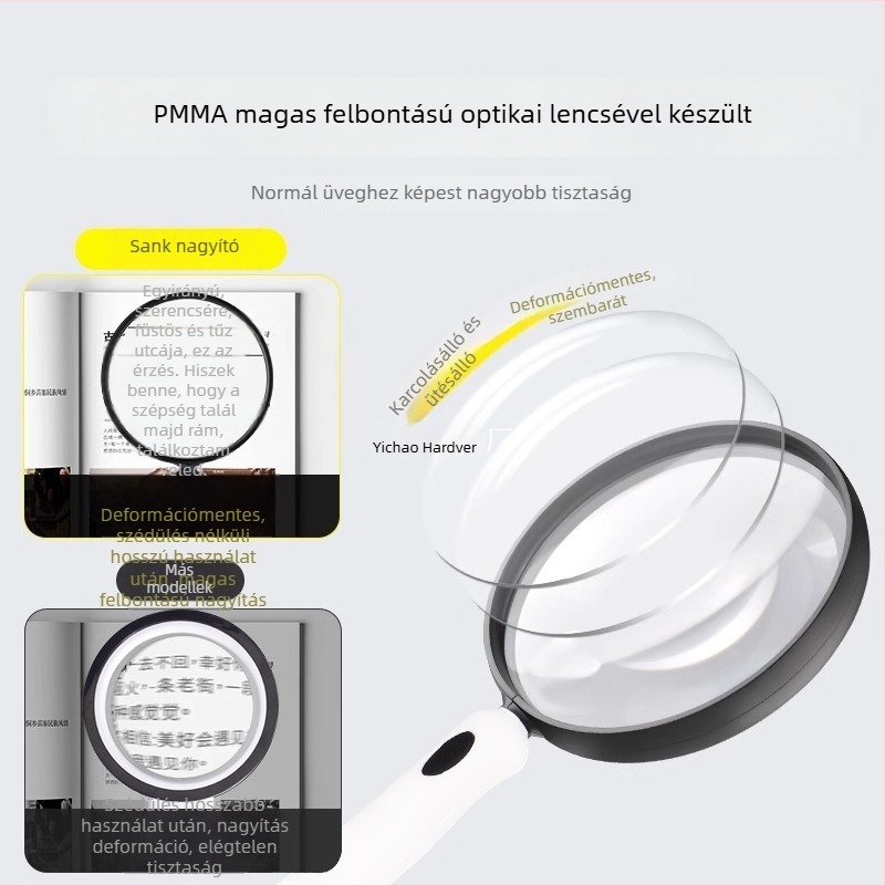 Nagyító 888C; PMMA nagyfelbontású lencse; szilikon test; puha ergonómikus fogantyú; nagyítás