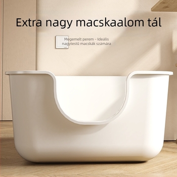 Túlméretezett macskaalom tál fröccsenésvédővel, félig zárt nyitott kialakítás, könnyen tisztítható