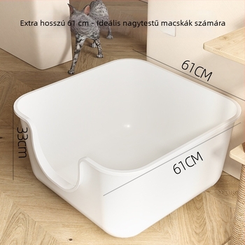 Túlméretezett macskaalom tál fröccsenésvédővel, félig zárt nyitott kialakítás, könnyen tisztítható