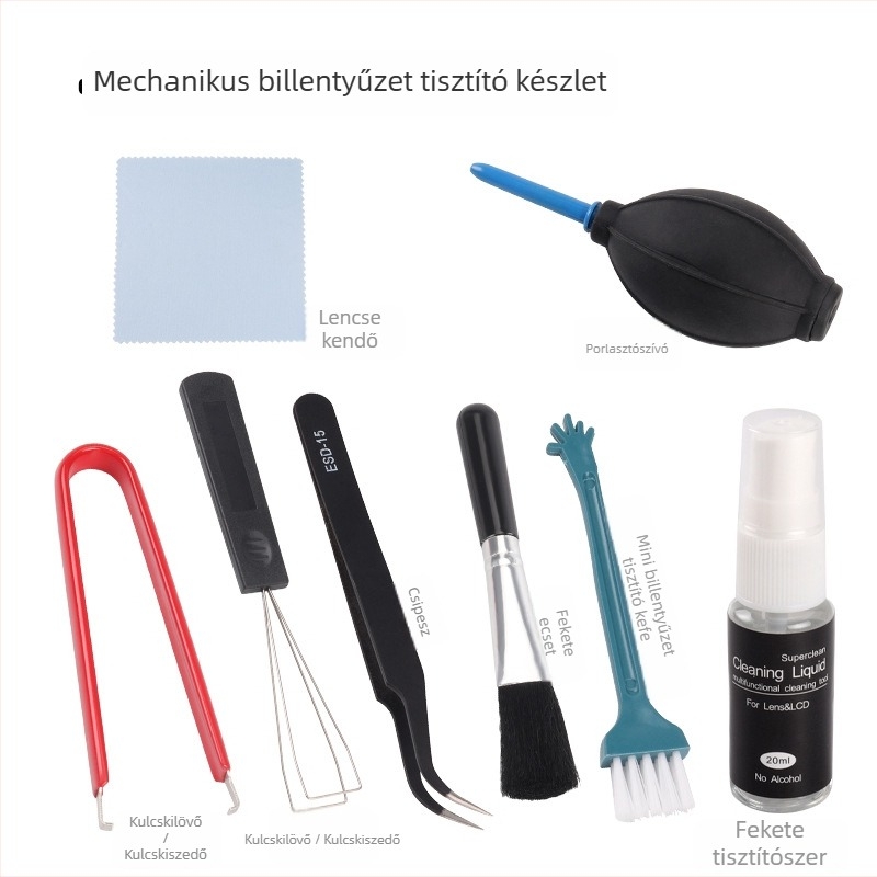 Mechanikus billentyűzet tisztító készlet kulcs- és tengelykihúzóval (tisztító eszközök a billentyűzet karbantartásához)