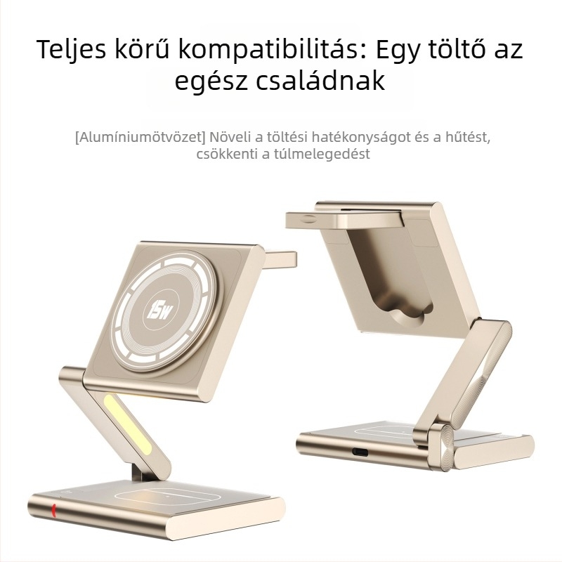 Apple iPhone-hoz mágneses 3 az 1-ben vezeték nélküli töltő Qi2 PD gyors töltés, összteljesítmény 23W (telefon 15W / fülhallgató 5W / óra 2,5W)