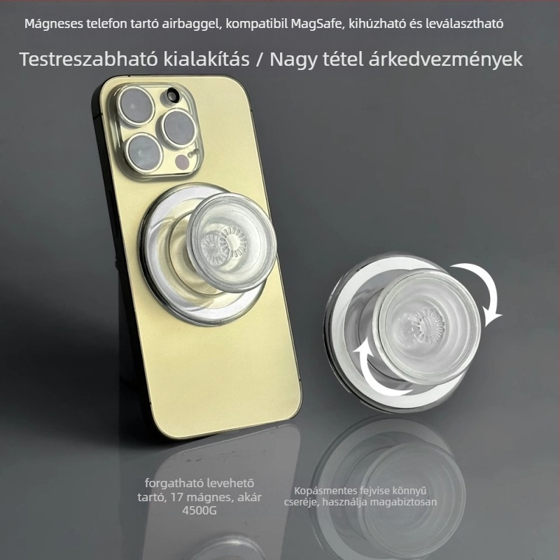 Snap-típusú mágneses telefon-tartó légzsákkal – Shoosheng; mágneses sorozat; univerzális kompatibilitás; PC-akril-mágnesgyűrű