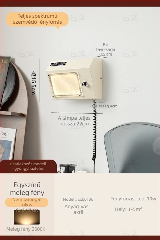 Fali lámpa akril árnyékolóval, LED fényforrás, vasból készült test, 220V, tekerőkapcsoló, középkori stílus