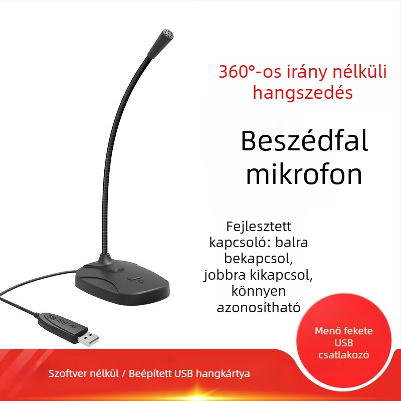 Asztali USB/3,5 mm-es mikrofon konferenciákhoz, játékokhoz és online órákhoz (M6 modell, frekvenciatartomány 20 Hz–20 kHz, SNR ≥60 dB)