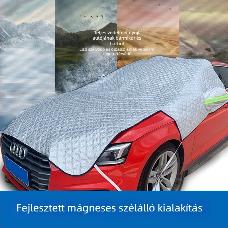 Autó első szélvédő hóvédő takaró – Angry Horse, ezüstszalag anyag, ragasztó típusú szerelés, univerzális illeszkedés, 1 kg