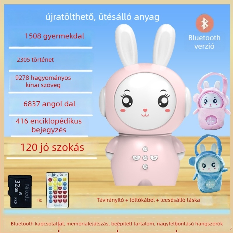 Nyuszis gyerekeknek szánt oktató történetgép — Bluetooth, távirányító, MP3 lejátszás, 8GB memória, ABS anyag