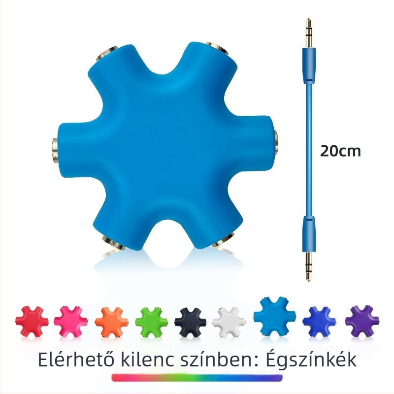 1-5 fejhallgató audió osztó, rézmaggal, audió kimeneti interfész, 20 cm-es audio kábel mellékelve