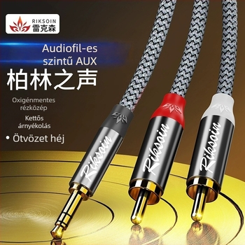 3,5 mm-es dual RCA adapterkábel erősítőhöz és hangrendszerekhez, rézmag, audió kimenet