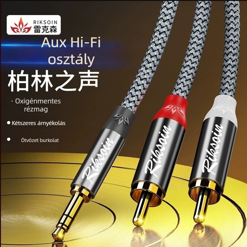 3,5 mm-es dual RCA adapterkábel erősítőhöz és hangrendszerekhez, rézmag, audió kimenet