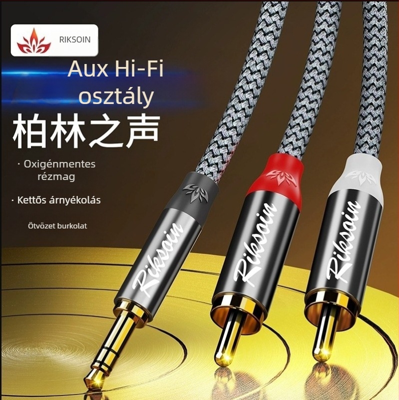 3,5 mm-es dual RCA adapterkábel erősítőhöz és hangrendszerekhez, rézmag, audió kimenet