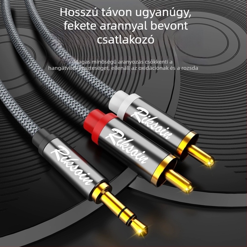 3,5 mm-es dual RCA adapterkábel erősítőhöz és hangrendszerekhez, rézmag, audió kimenet