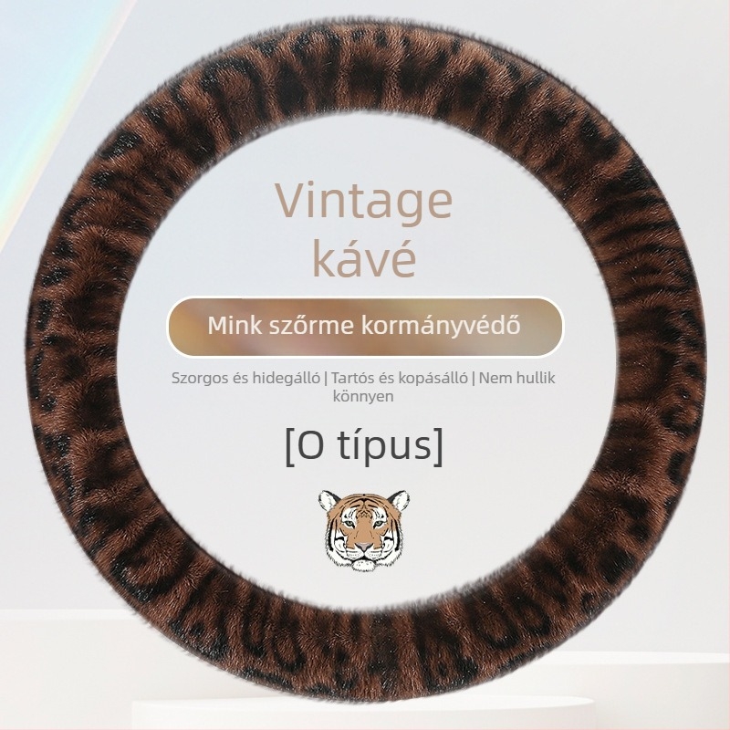 Téli plüss kormánykerék borítás, leopard mintázat, univerzális illeszkedés, csúszásmentes, tartós