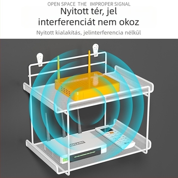 Router falra szerelhető polc, kovácsoltvas, két szintű, fúrás nélküli rögzítés, összecsukható és mozgatható