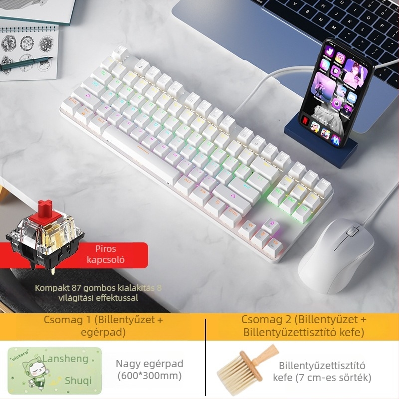 Bow hot-swappable valódi mechanikus billentyűzet barna kapcsolókkal, 87 gomb, kábelezett, laptopokhoz és asztali számítógépekhez, gaming