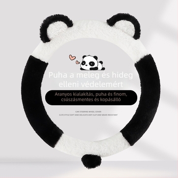 Autó kormánykerék huzat, kreatív plüss, téli meleg, hímzett minta, poliészter felület, univerzális illeszkedés