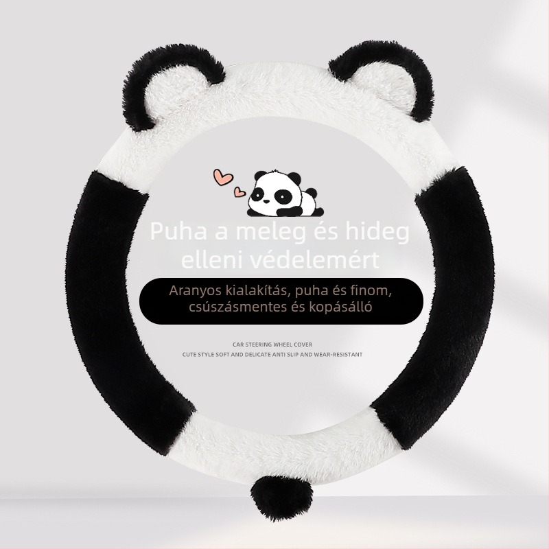 Autó kormánykerék huzat, kreatív plüss, téli meleg, hímzett minta, poliészter felület, univerzális illeszkedés