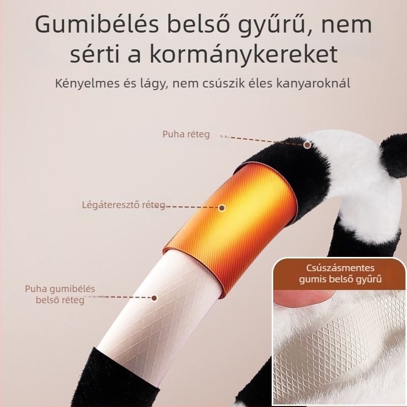 Autó kormánykerék huzat, kreatív plüss, téli meleg, hímzett minta, poliészter felület, univerzális illeszkedés