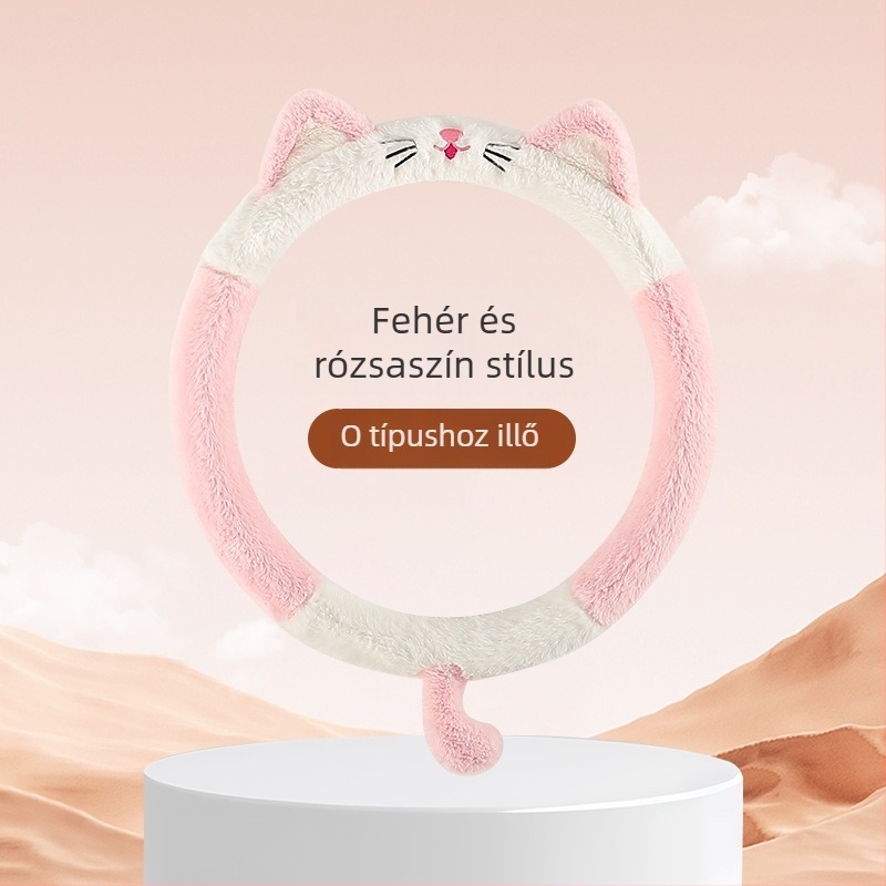 Autó kormánykerék huzat, kreatív plüss, téli meleg, hímzett minta, poliészter felület, univerzális illeszkedés