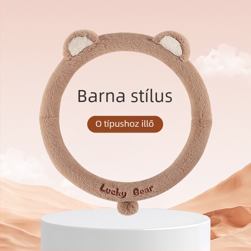 Autó kormánykerék huzat, kreatív plüss, téli meleg, hímzett minta, poliészter felület, univerzális illeszkedés