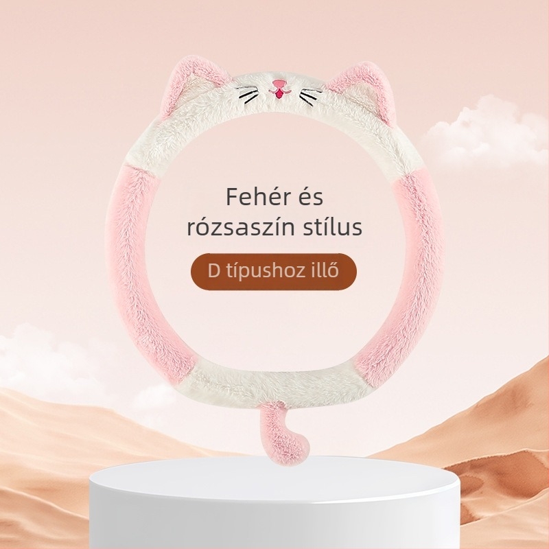 Autó kormánykerék huzat, kreatív plüss, téli meleg, hímzett minta, poliészter felület, univerzális illeszkedés