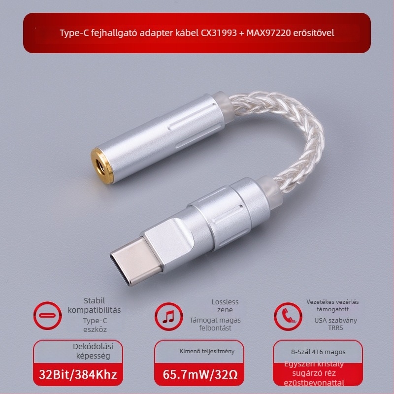 Bartok LY03 audio DAC erősítő – Type-C mobiltelefonhoz adapter, kompatibil Huawei/Samsung/Xiaomi/iPhone 15/16 (CX31993, MAX97220 op-ampok)