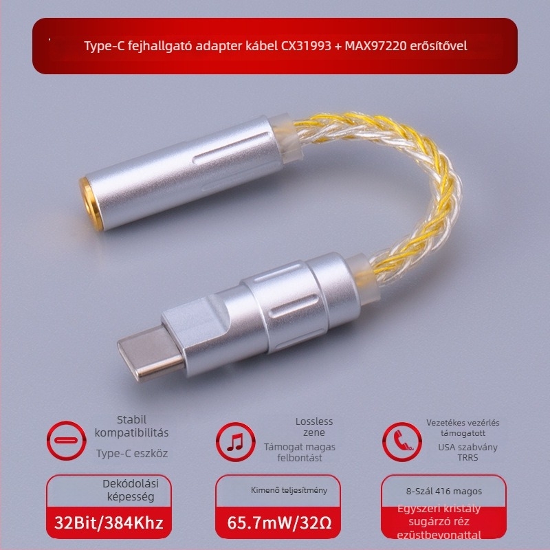 Bartok LY03 audio DAC erősítő – Type-C mobiltelefonhoz adapter, kompatibil Huawei/Samsung/Xiaomi/iPhone 15/16 (CX31993, MAX97220 op-ampok)
