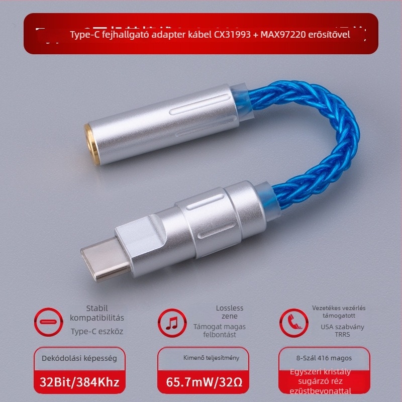 Bartok LY03 audio DAC erősítő – Type-C mobiltelefonhoz adapter, kompatibil Huawei/Samsung/Xiaomi/iPhone 15/16 (CX31993, MAX97220 op-ampok)