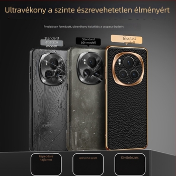 Magic6/Pro telefonvédő, elektroplatált fény-árnyék gyűrűvel, teljes körű védelem, valódi bőr, ütésálló, lychee textúra