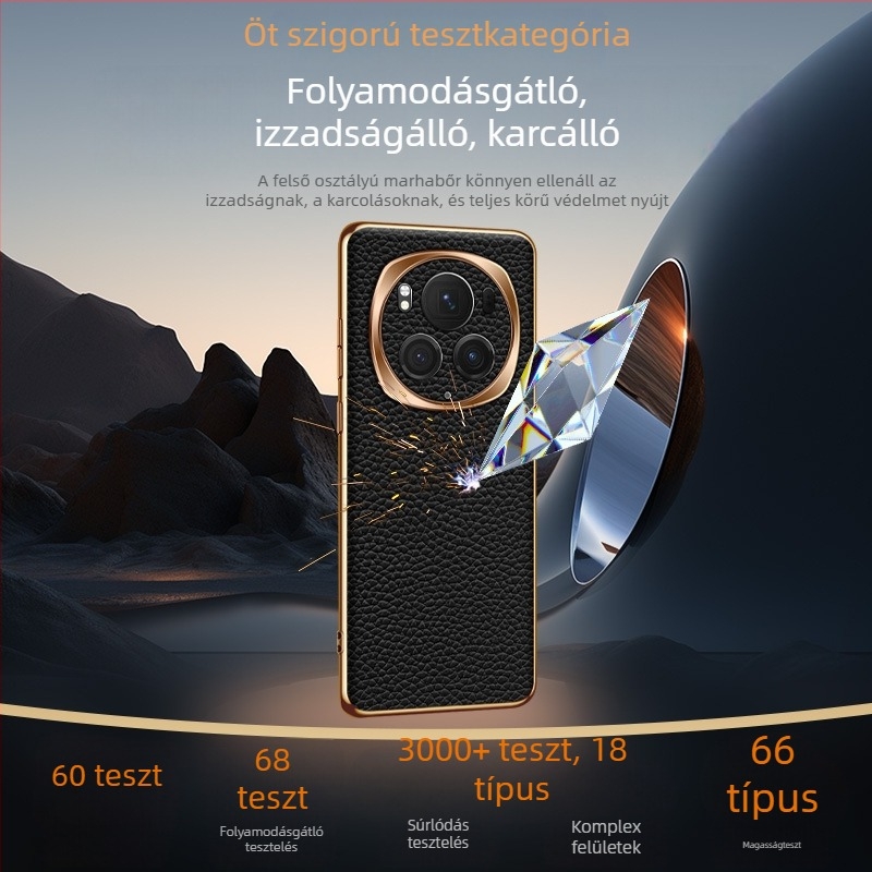 Magic6/Pro telefonvédő, elektroplatált fény-árnyék gyűrűvel, teljes körű védelem, valódi bőr, ütésálló, lychee textúra