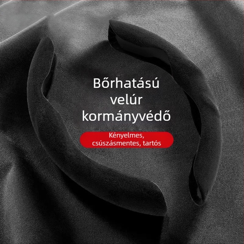 Autó kormánykerék borítás – ultra vékony, csúszásmentes, velúrhatású műbőr, kopásálló, minden évszakra, sportos stílus, univerzális illesztés